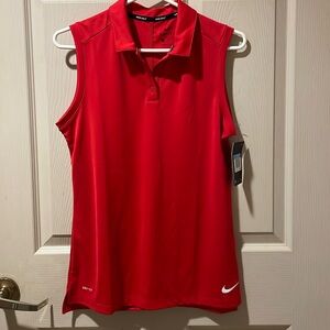 Nike Golf Polo Top Womens Medium Red Sleeveless Performance Dri-fit
